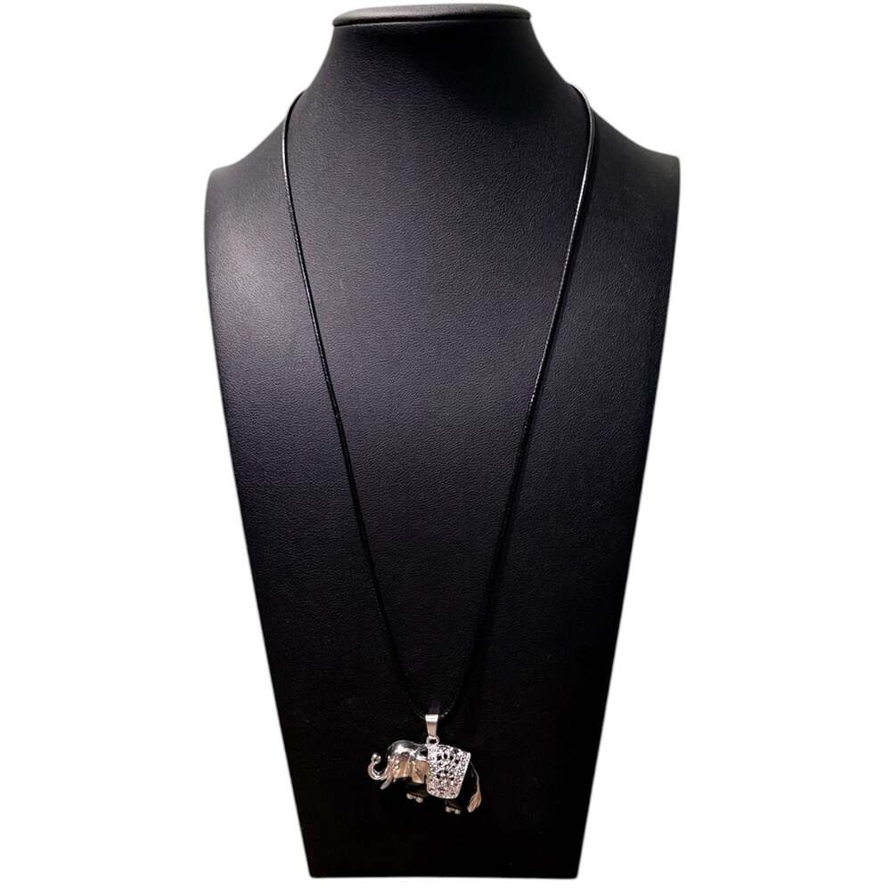 Obsidian Traveling Elephant Pendant Black Cord Necklace - Picture 3 of 4